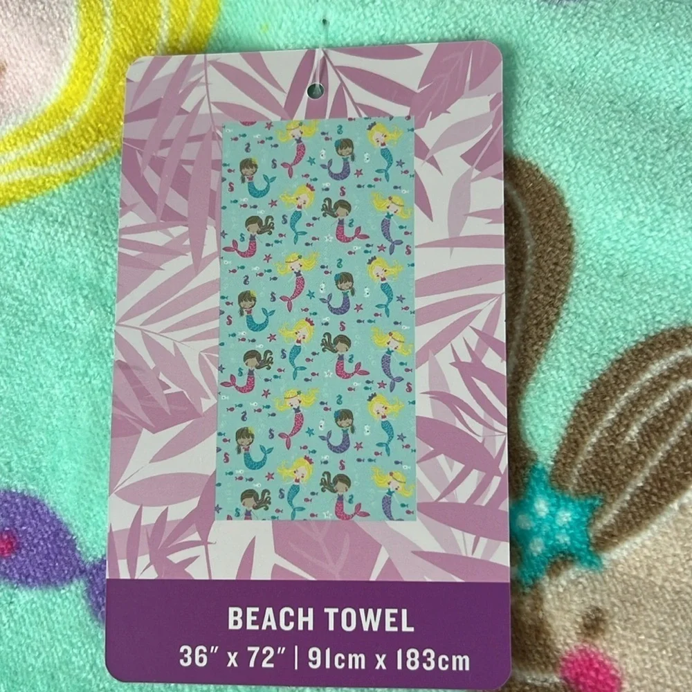 Tommy Bahama Kids Mermaid Beach Towels Aqua and Pink 100% Cotton 2 pc NEW
